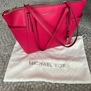 Michael Kors Hot Pink Saffiano Tote with Gold Hardware